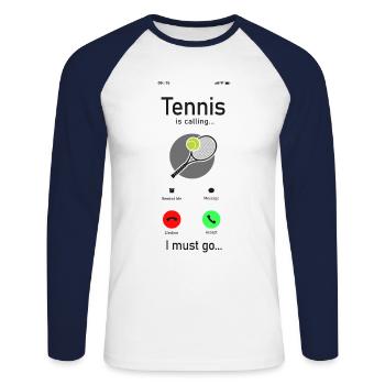 Funny Tennis Player Racket Phone - Unisex Baseballshirt langarm - Weiß/Navy - Vorne - Nik (191cm)