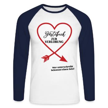 Gästebuch Zur Verlobung Verlobungsfeier Ehe Antrag - Unisex Baseballshirt langarm - Weiß/Navy - Vorne - Nik (191cm)