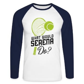 Funny Tennis Player Racket What - Unisex Baseballshirt langarm - Weiß/Navy - Vorne - Nik (191cm)
