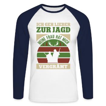 Jäger Spruch Jagdoutfit Jägerspruch Sportschütze - Unisex Baseballshirt langarm - Weiß/Navy - Vorne - Nik (191cm)