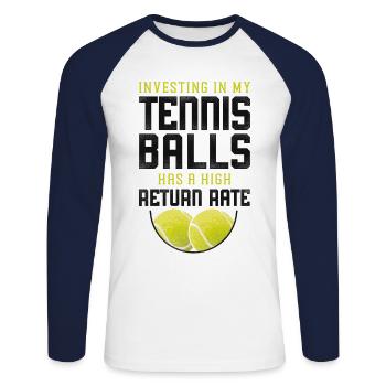 Funny Tennis Player Racket Pun - Unisex Long Sleeve Baseball T-Shirt - white/navy - Front - Nik (191cm)