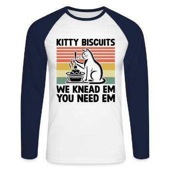 Kitty Biscuits We Knead Em You Need Em Baking Bake - Unisex Long Sleeve Baseball T-Shirt - white/navy - Front - Nik (191cm)