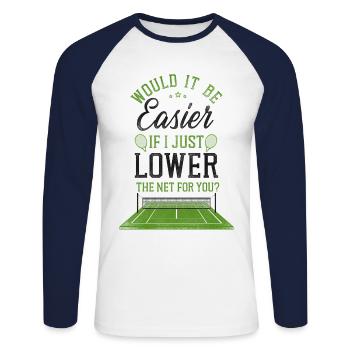 drôle de raquette de joueur de tennis - T-shirt baseball manches longues Homme - blanc/marine - Devant - Nik (191cm)