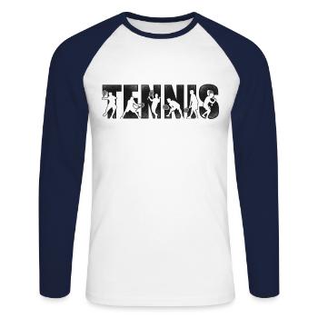 Funny Tennis Player Racket Tennis - Unisex Baseballshirt langarm - Weiß/Navy - Vorne - Nik (191cm)