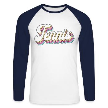 Funny Tennis Player Racket 80s 90 - Unisex Baseballshirt langarm - Weiß/Navy - Vorne - Nik (191cm)