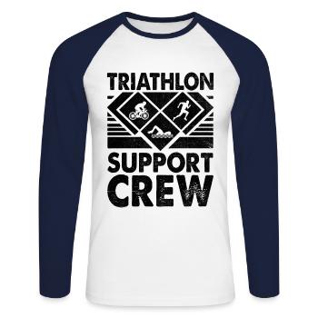 Triathlon Support Crew Schwimmen Rad Laufen Triathlet - Unisex Baseballshirt langarm - Weiß/Navy - Vorne - Nik (191cm)