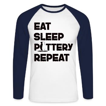 Poterie Céramique Artiste Manger Dormir - T-shirt baseball manches longues Homme - blanc/marine - Devant - Nik (191cm)