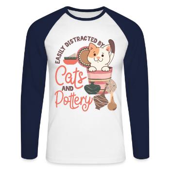 Pottery Ceramics Artist Cat Easily - Unisex Long Sleeve Baseball T-Shirt - white/navy - Front - Nik (191cm)