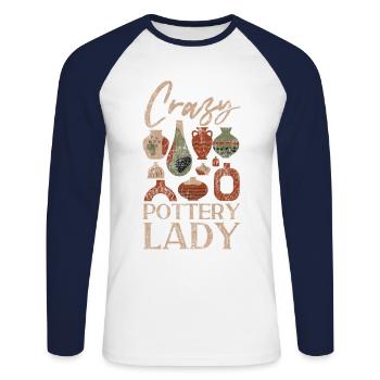 Pottery Ceramics Artist Crazy - Unisex Baseballshirt langarm - Weiß/Navy - Vorne - Nik (191cm)
