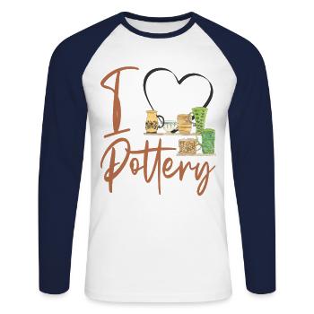 Poterie Céramique Artiste Coeur I - T-shirt baseball manches longues Homme - blanc/marine - Devant - Nik (191cm)