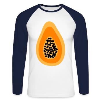 Papaya Verkleidung Obst Kostüm Melone Frucht - Unisex Baseballshirt langarm - Weiß/Navy - Vorne - Nik (191cm)