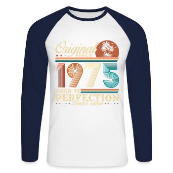 1975 Vintage Retro Geburtstagsgeschenk - Unisex Baseballshirt langarm - Weiß/Navy - Vorne - Nik (191cm)