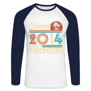 2014 Vintage Retro Geburtstagsgeschenk - Unisex Baseballshirt langarm - Weiß/Navy - Vorne - Nik (191cm)