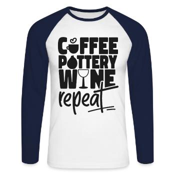 Poterie Céramique Artiste Café - T-shirt baseball manches longues Homme - blanc/marine - Devant - Nik (191cm)