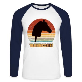 Reiten Trainingsshirt Hobby Horse Pferdekopf - Unisex Baseballshirt langarm - Weiß/Navy - Vorne - Nik (191cm)
