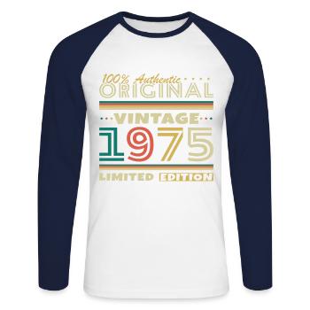 1975 Vintage Retro Geburtstagsgeschenk - Unisex Baseballshirt langarm - Weiß/Navy - Vorne - Nik (191cm)