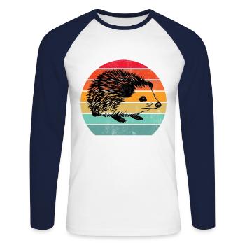 Vintage Retro Igel - Unisex Baseballshirt langarm - Weiß/Navy - Vorne - Nik (191cm)