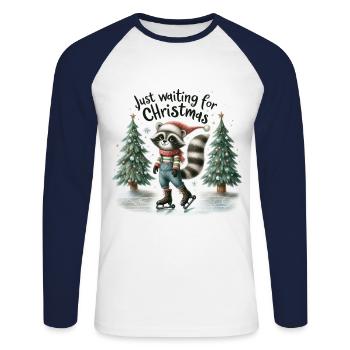 En attendant Noël Waschbär Weihnachten - T-shirt baseball manches longues Homme - blanc/marine - Devant - Nik (191cm)