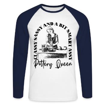 Poterie Céramique Artiste Classy - T-shirt baseball manches longues Homme - blanc/marine - Devant - Nik (191cm)