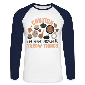 Pottery Ceramics Artist Caution - Unisex Baseballshirt langarm - Weiß/Navy - Vorne - Nik (191cm)