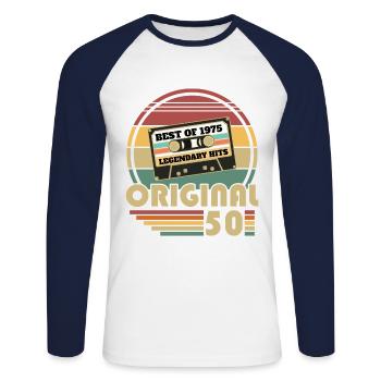 1975 Vintage Retro Geburtstagsgeschenk - Unisex Baseballshirt langarm - Weiß/Navy - Vorne - Nik (191cm)