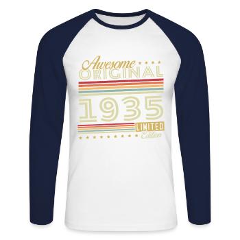 Original 1935 Vintage Retro Anniversary Gift - Unisex Long Sleeve Baseball T-Shirt - white/navy - Front - Nik (191cm)