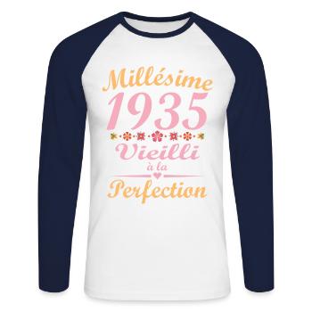 Vintage 1935 Vintage Anniversary Gift - Unisex Long Sleeve Baseball T-Shirt - white/navy - Front - Nik (191cm)
