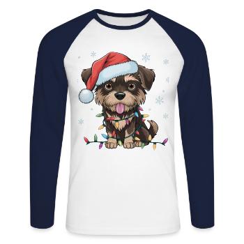 Lumières de Noël Affenpinscher - T-shirt baseball manches longues Homme - blanc/marine - Devant - Nik (191cm)