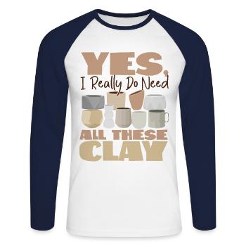 Pottery Ceramics Artist Yes, I - T-shirt baseball manches longues Homme - blanc/marine - Devant - Nik (191cm)