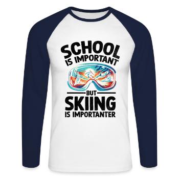 School Is Important But Skiing Is Importanter Ski - Unisex Long Sleeve Baseball T-Shirt - white/navy - Front - Nik (191cm)