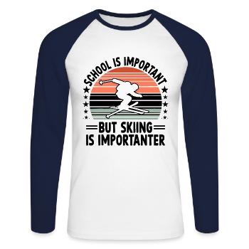 L’école est importante, mais le ski est plus important - T-shirt baseball manches longues Homme - blanc/marine - Devant - Nik (191cm)