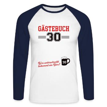 30 Geburtstag 30. Geb Geburtstagsoutfit Gästebuch - Unisex Baseballshirt langarm - Weiß/Navy - Vorne - Nik (191cm)