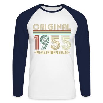 Original 1955 Vintage Retro Jubiläumsgeschenk - Unisex Baseballshirt langarm - Weiß/Navy - Vorne - Nik (191cm)
