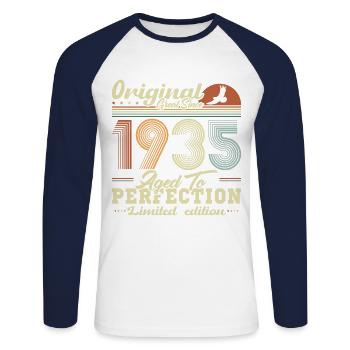 Original 1935 Vintage Retro Anniversary Gift - Unisex Long Sleeve Baseball T-Shirt - white/navy - Front - Nik (191cm)