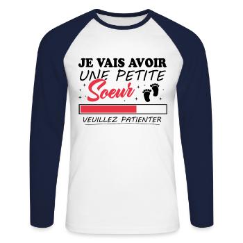 Ich werde eine kleine Schwester haben - Unisex Baseballshirt langarm - Weiß/Navy - Vorne - Nik (191cm)
