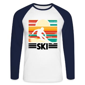 Retro Skiing Skier Ski Winter Sports Skis - Unisex Long Sleeve Baseball T-Shirt - white/navy - Front - Nik (191cm)
