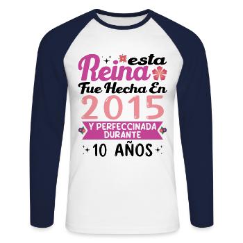 10 Jahre Geburtstagsgeschenk Mädchen Made in 2015 - Unisex Baseballshirt langarm - Weiß/Navy - Vorne - Nik (191cm)