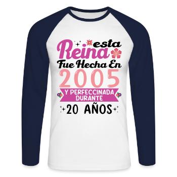 20 Jahre Geburtstagsgeschenk Frau aus dem Jahr 2005 - Unisex Baseballshirt langarm - Weiß/Navy - Vorne - Nik (191cm)