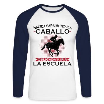 Born to ride, forced to go to school - Unisex Long Sleeve Baseball T-Shirt - white/navy - Front - Nik (191cm)