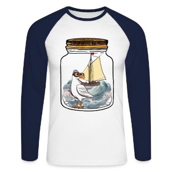 maritim Möwe Flaschenpost Möwen Segelschiff - Unisex Baseballshirt langarm - Weiß/Navy - Vorne - Nik (191cm)