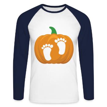 Annonce de grossesse enceinte en attente - T-shirt baseball manches longues Homme - blanc/marine - Devant - Nik (191cm)