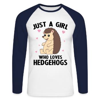 Juste une fille qui aime les hérissons - T-shirt baseball manches longues Homme - blanc/marine - Devant - Nik (191cm)