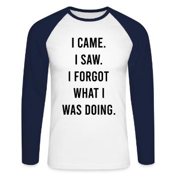 I Came I Saw I Forgot Senior Humor Funny - Unisex Long Sleeve Baseball T-Shirt - white/navy - Front - Nik (191cm)