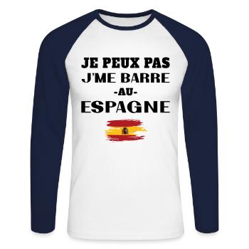I can't I leave in Spain - Unisex Long Sleeve Baseball T-Shirt - white/navy - Front - Nik (191cm)