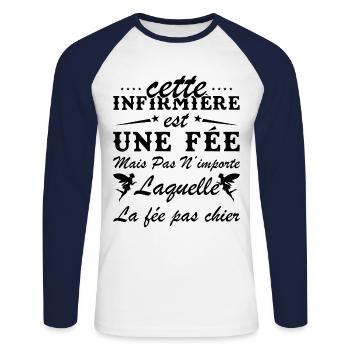 Krankenschwester Humor Diese Krankenschwester ist eine Fee - Unisex Baseballshirt langarm - Weiß/Navy - Vorne - Nik (191cm)
