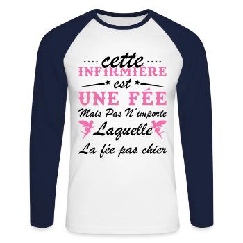 Krankenschwester Humor - Diese Krankenschwester ist eine Fee - Unisex Baseballshirt langarm - Weiß/Navy - Vorne - Nik (191cm)