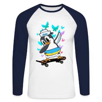 Pinguin Skater skaten Skateboard Kinder Kind - Unisex Baseballshirt langarm - Weiß/Navy - Vorne - Nik (191cm)