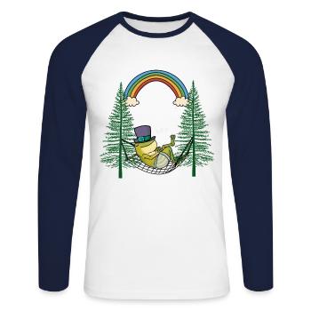 Frog frogs nature lover chilling hammock - Unisex Long Sleeve Baseball T-Shirt - white/navy - Front - Nik (191cm)