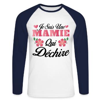 Ich bin eine Oma, die rockt - Unisex Baseballshirt langarm - Weiß/Navy - Vorne - Nik (191cm)