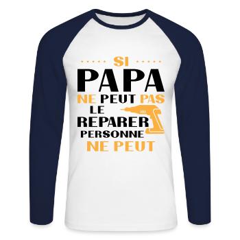 Papa Bricoleur Si Papa Ne Peut Pas Le Réparer. - T-shirt baseball manches longues Homme - blanc/marine - Devant - Nik (191cm)